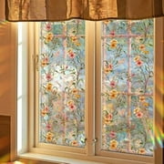 Colorful Floral Bouquet Window Sticker, Flower Window Clings, Rainbow Flowers Glass Decals Stickers, Stained Glass Film, Cut to Size Freely, for Home, Office Decor