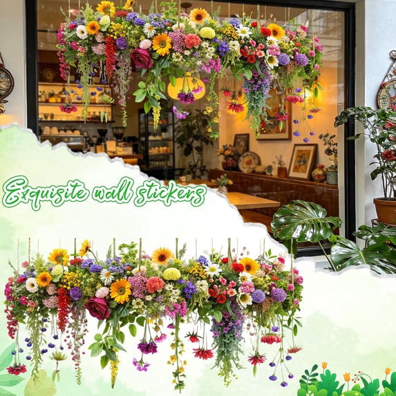 Colorful Floral Bouquet Window Stickers, Flower Window Clings for Glass Windows, Floral Windows Film, Window Decals for Kitchen Bathroom Office Decoration,11.4*21.8 Inch.