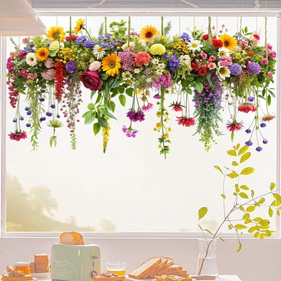 Colorful Floral Bouquet Window Stickers for Glass Windows, Removable Flower Window Clings Static Film, Decorative Window Decals for Kitchen Bathroom Office Home Seasonal Decoration
