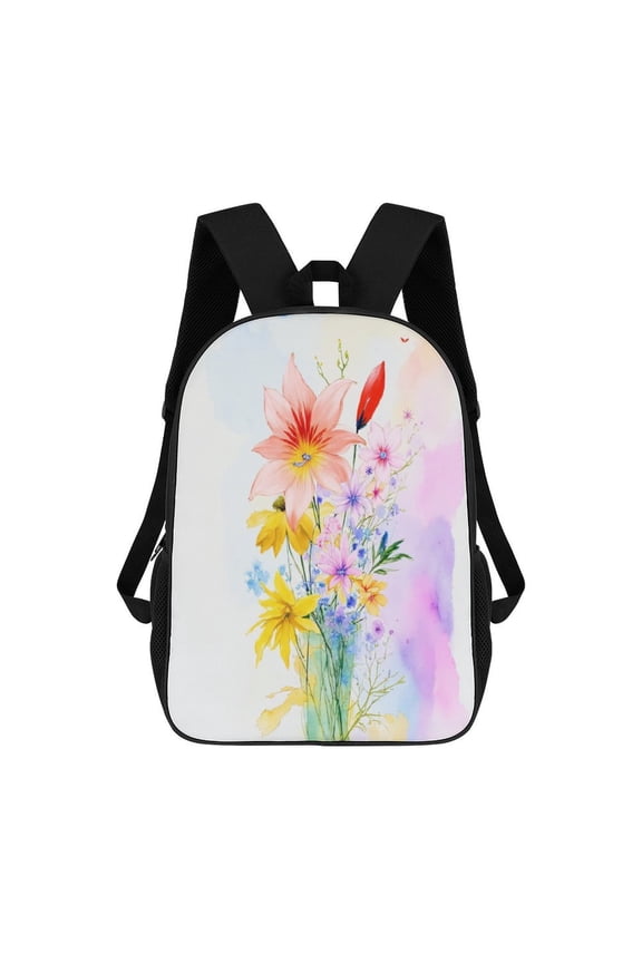 Colorful Floral Bouquet in Vase 3D Print 17in adolescent Backpack knapsack Laptop Laptop