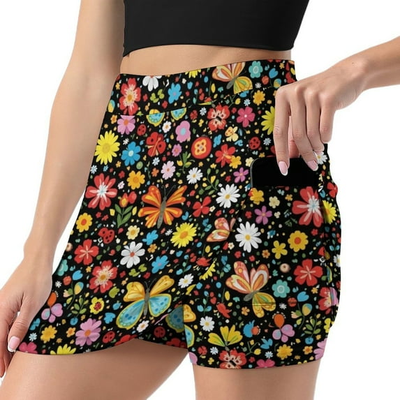 Colorful Floral Butterfly Pattern Women's Shorts Non-Slip Single Pocket A-line Trouser Skirt Summer Shorts Casual Shorts for Women