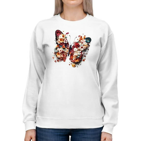 Colorful Floral Butterfly Sweatshirt Womens -Smartprints Designs, Female Casual Fit