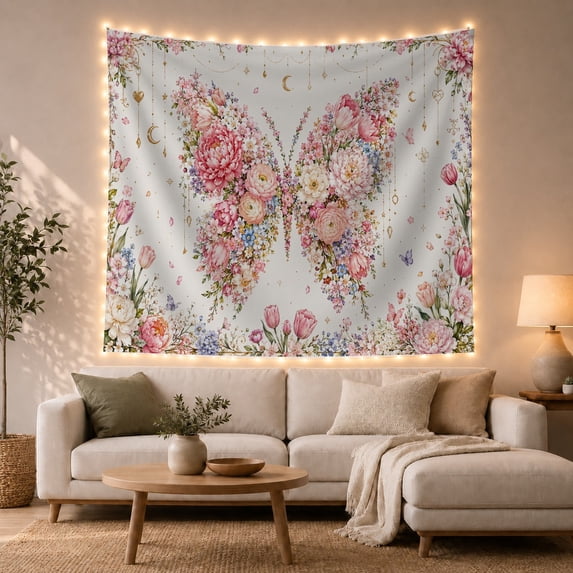 Colorful Floral Butterfly Tapestry Wall Hanging