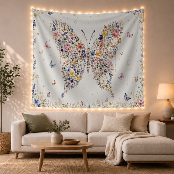 Colorful Floral Butterfly Tapestry Wall Hanging