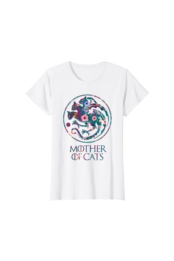 Colorful Floral Cat Design T-Shirt for Cat Lovers - Mother of Cats Graphic Tee
