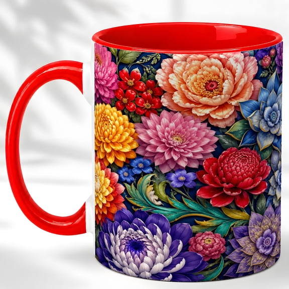 Colorful Floral Coffee Mug, Botanical Flower Mug, Ceramic Cup