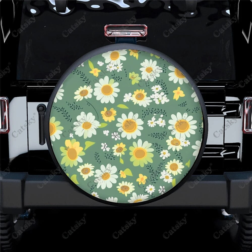 Colorful Floral Daisy Seamless Pattern Polyester Universal Spare Wheel