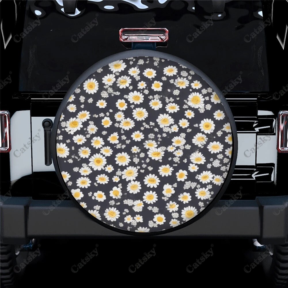 Colorful Floral Daisy Seamless Pattern Polyester Universal Spare Wheel Tire Cover Wheel Covers