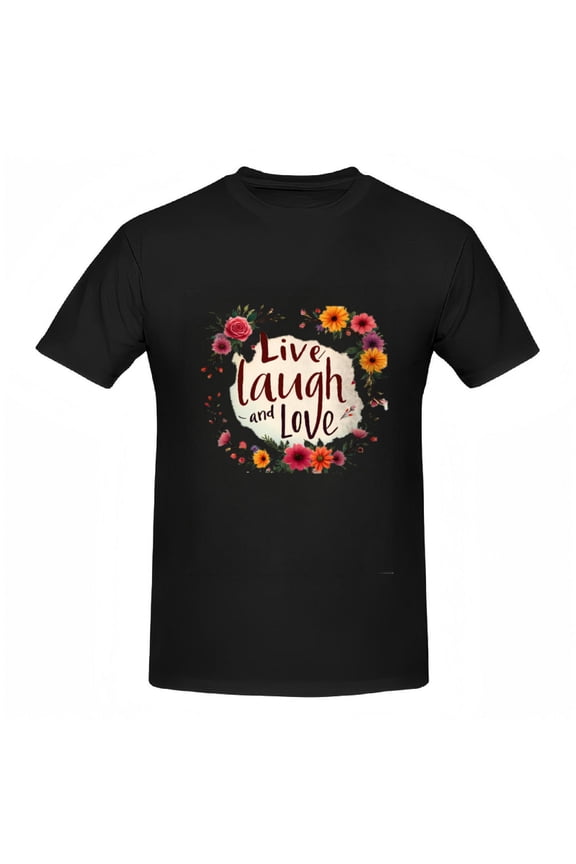 Colorful Floral Design Cotton Short Sleeve T-Shirt for Women - ' Live Laugh and Love ' with Vibrant Flowers Cheerful & Stylish Tee