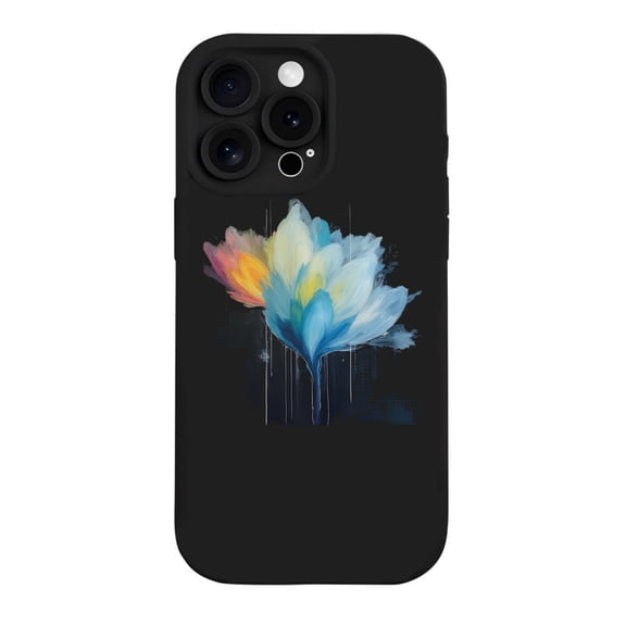 Colorful Floral Design iPhone 15 Pro Case - Lightweight Yellowing Resistant Vibrant Blue Yellow & Pink Flowers on Dark Background