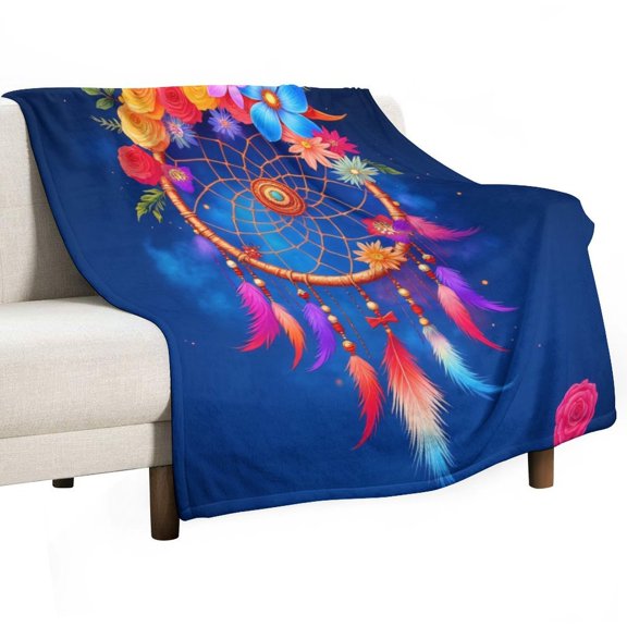 Colorful Floral Dreamcatcher Print Throws Blankets for Sofa Bed Winter Plush Warm Blanket Holiday Gifts