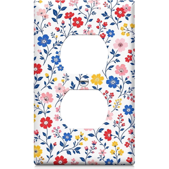 Colorful Floral Duplex Outlet Cover Plate, Single-Gang Wall Plate | 1-Gang Electrical Faceplate Cover – Stylish Outlet Cover Accent for Living Rooms, Kitchens, Bedrooms, Hallways & Offices.