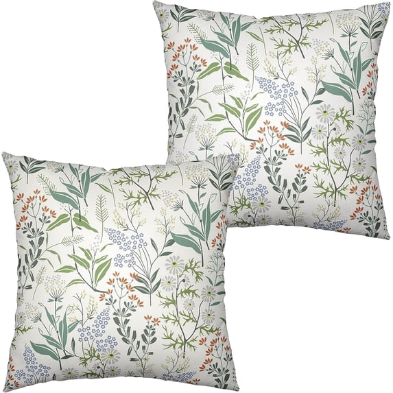 Colorful Floral Elegant Linen Pillow Covers Beautiful Flowers and Leaves Decorative Pillowcase for Living Room Patio Car White Square Cushion Covers 20x20 2 Pack