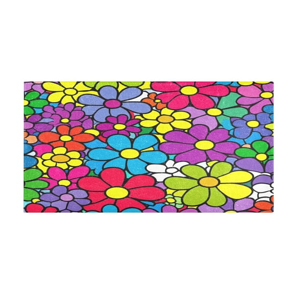 Colorful Floral Explosion 39x20" Bath Mat Carpet, Absorbent and Non-Slip for Kitchen or Bathroom, Quick-Drying