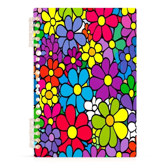 Colorful Floral Explosion A5 8.3x5.7in PP Notebook, Adjustable Rings, 60 Sheets, Diary or Journey Note