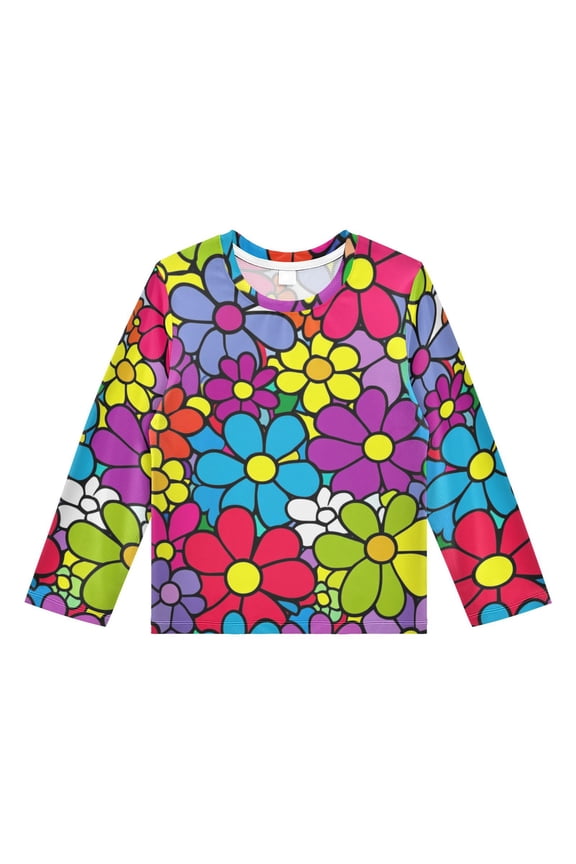 Colorful Floral Explosion Boys' Rash Guard Shirts UPF 50 Plus Sun Protection Short Sleeve Swim Tees 5-6T