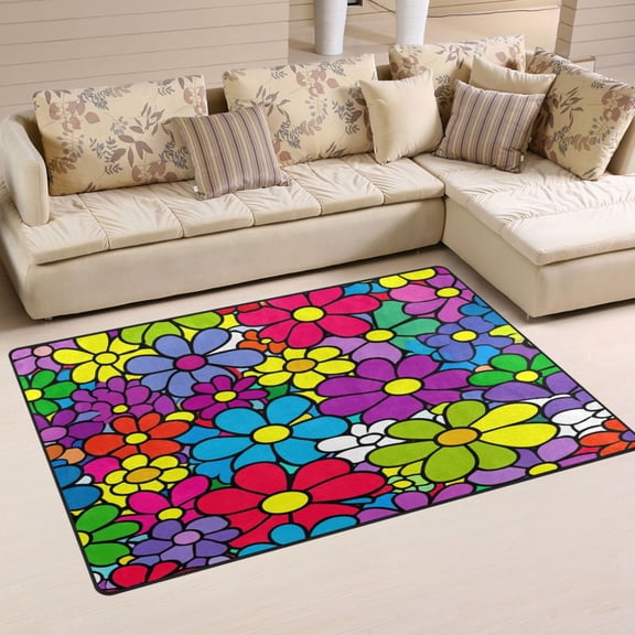 Colorful Floral Explosion Soft Polyester Area Rug 31''x20'', Non Slip, Memory Foam, Water Absorbent