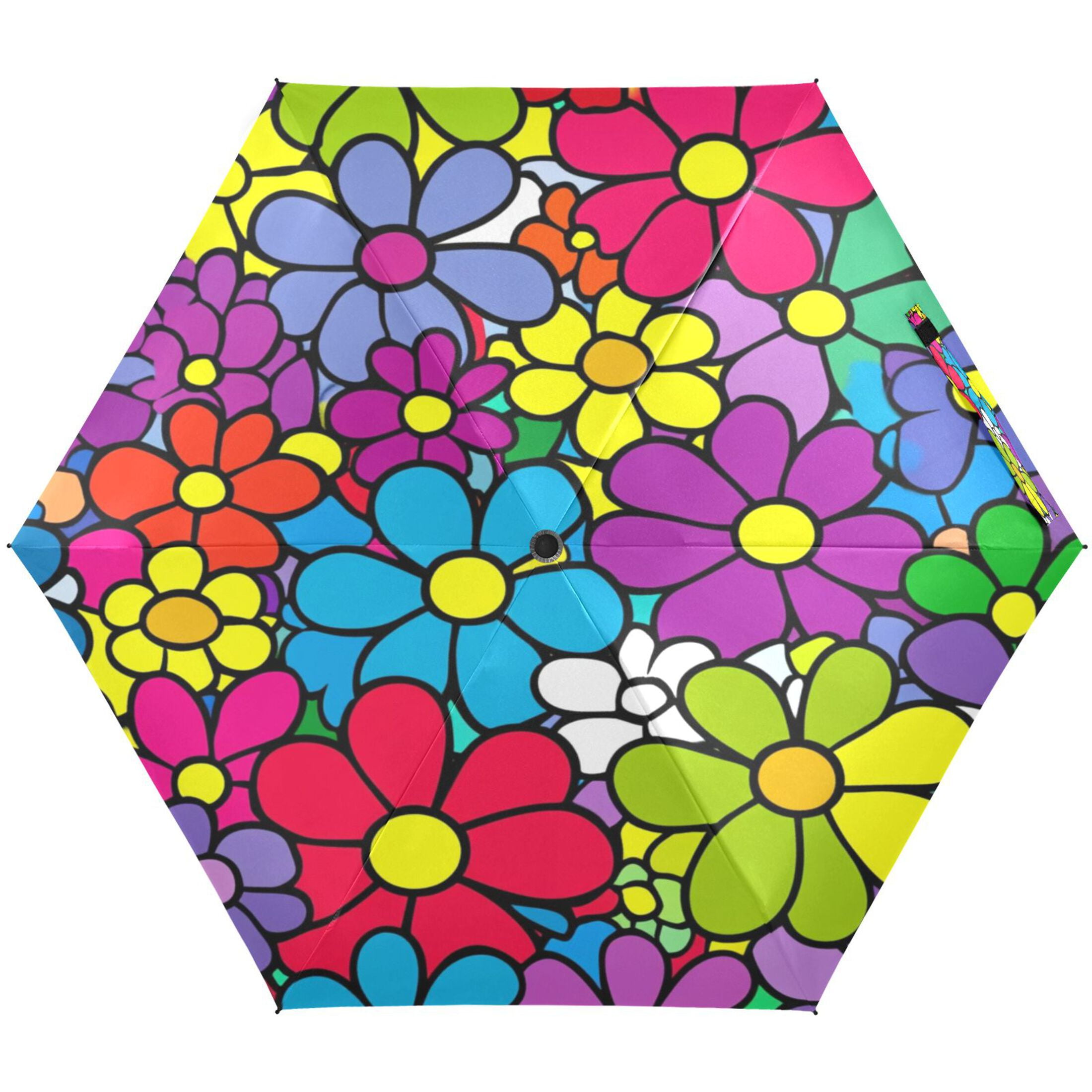 Colorful Floral Explosion Umbrellas for Sun Auto Open Close UV50+ Waterproof 5-Fold Compact Fiberglass Frame
