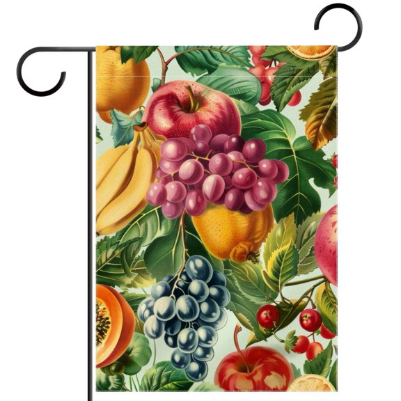 Colorful Floral Fruits Vintage Pattern Garden Flag Double Sided House Flag for Outdoor Home, Personalized All Year Round Yard Decor 12 x 18 Inch