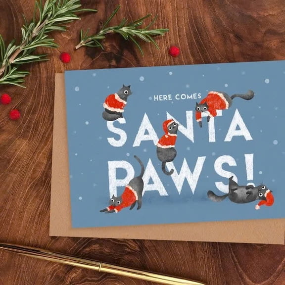Santa Paws Holiday Card – Cute Cats in Santa Suits – Perfect Blank Greeting Card for Pet Lovers and Christmas Celebrations