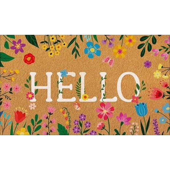 Colorful Floral HELLO Doormat Non-Slip Spring Flower Welcome Mat for Entryway Washable Rug for Front Door Idea for Garden&Patio