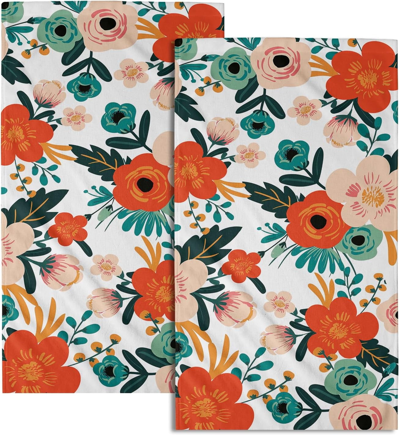 Colorful Floral Hand Towels 2 Pcs Poppy Flower Face Towel Kitchen Dish Towels Soft Bath Towel for Bathroom Gym Spa Decor