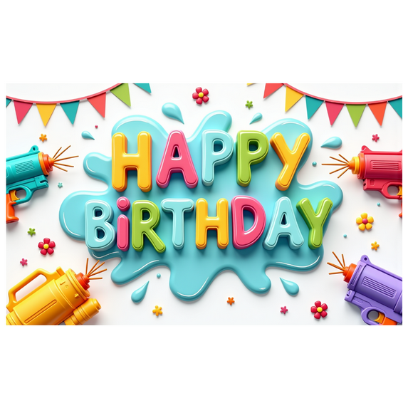 Colorful Floral Happy Birthday Banner Water Gun Splash for Birthday Celebration Summer Party Outdoor Decoration
