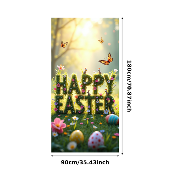 Colorful Floral Happy Easter Banner with Bunny and Eggs Backdrop Background Party Decorations for Easter Celebrations Photography Props Easter Parties Family Gatherings