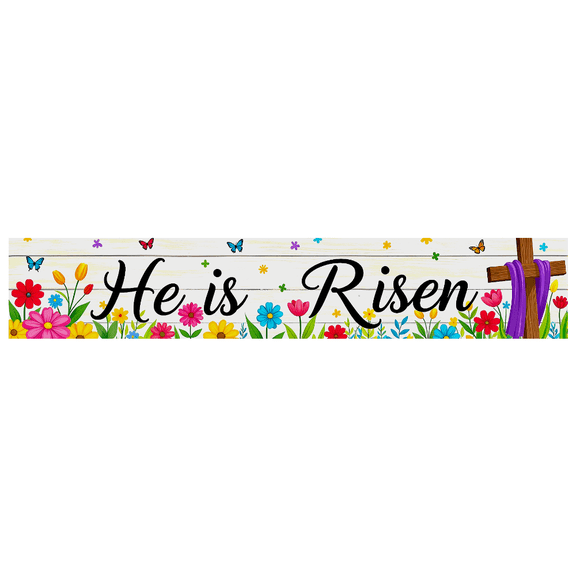 Colorful Floral He is Risen Christian Design Easter Banner for Church Decoration Celebration Religious