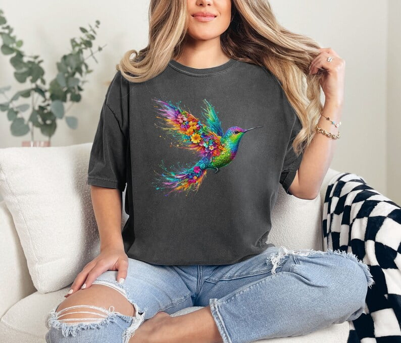 Floral And Bird Art T-Shirt - Fine Art