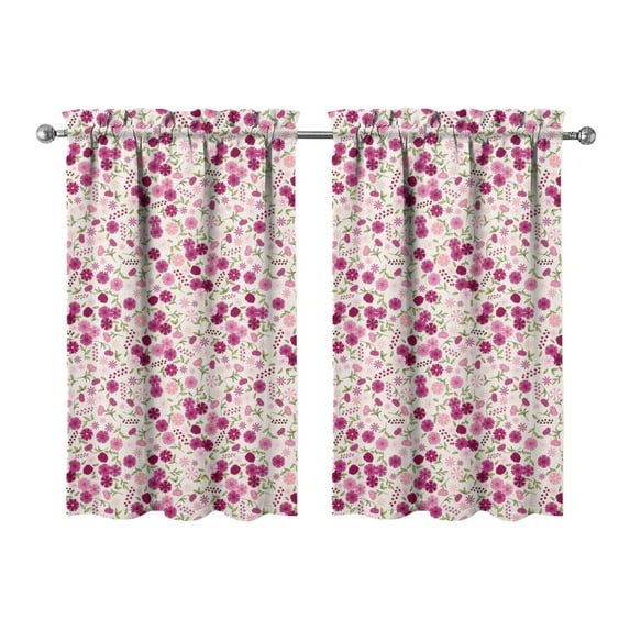 Colorful Floral Kitchen Curtains Set of 2 - 27.5x39 Inch Floral and Leopard Design, Semi-Sheer Rod Pocket Window Panels