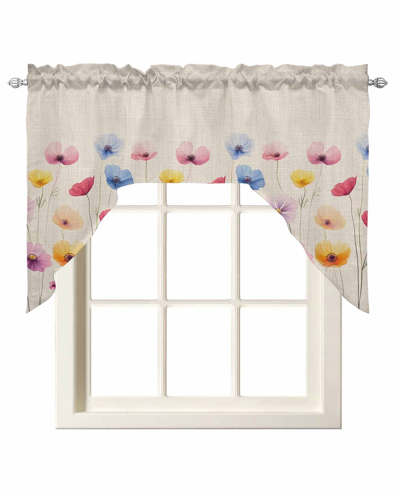 Colorful Floral Kitchen Swag Valances for Windows, Spring Seasonal ...