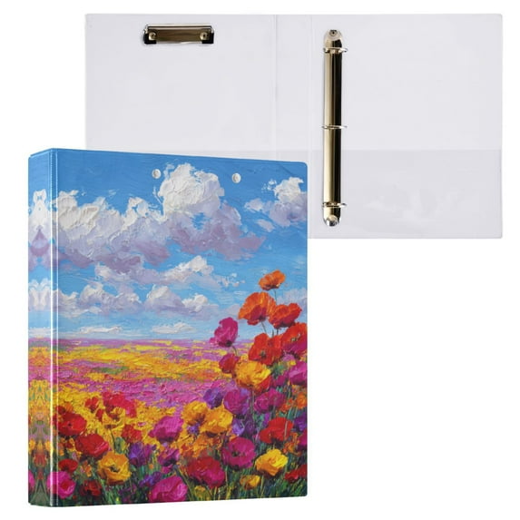 Colorful Floral Landscape 3 Ring Hardcover Binders 1.5in Round Rings for Letter-Size Folder Paper Organizer Pockets for Office Student Recipe