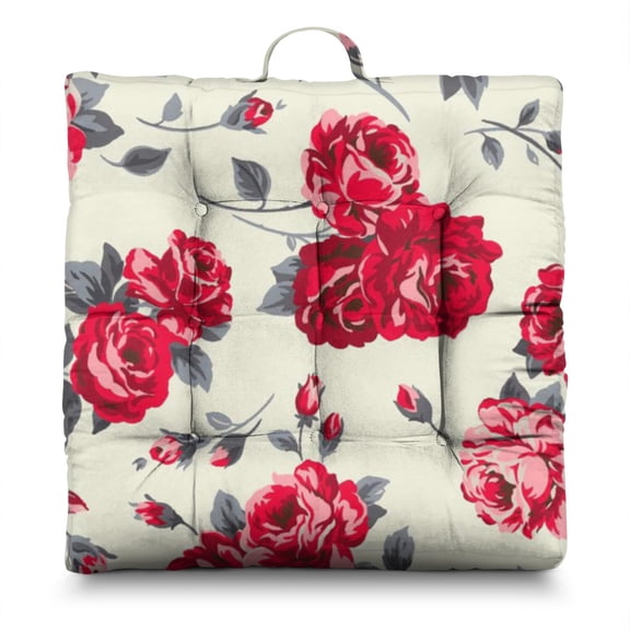 Colorful Floral Meditation Seat - 4.7" Thick Square Cushion with Artistic Watercolor Blooms