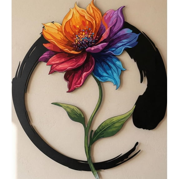 Colorful Floral Metal Wall Art with Botanical Design, Decorative Wall Decor