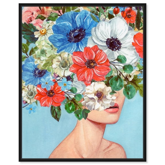 Colorful Floral Minded Girl Canvas Tropical Abstract Wall Art by Art Remedy, Black Frame, 16" x 20"