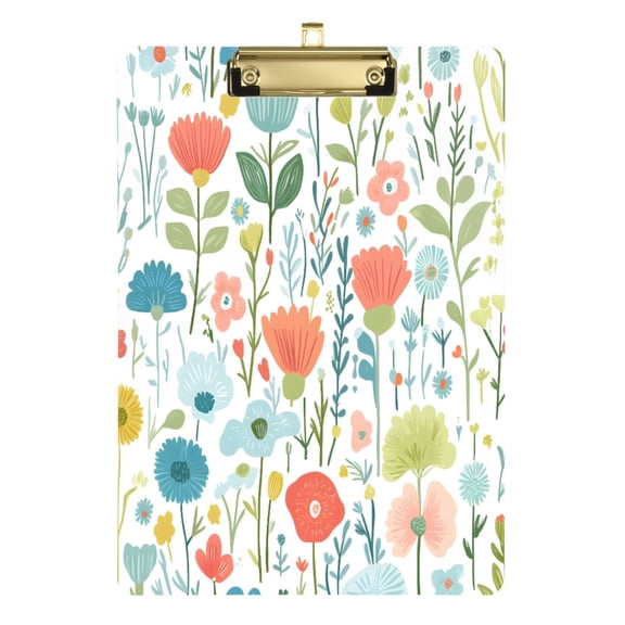 Colorful Floral Mix 12.5x9in Clipboard, Durable Acrylic with Metal Clip and Wall Hook for Office or Classroom