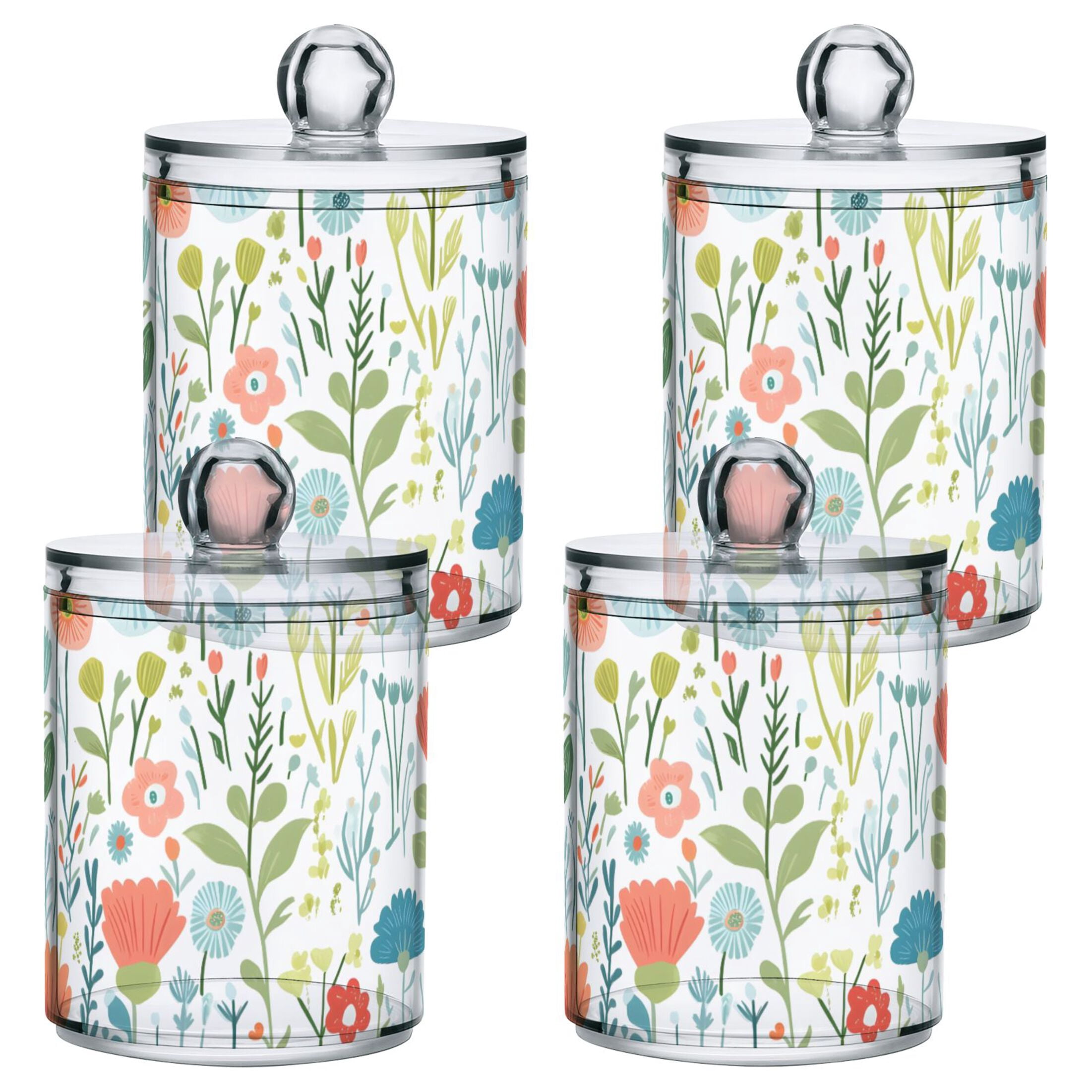 Colorful Floral Mix Bathroom Canisters Set of 4 Translucent Plastic ...