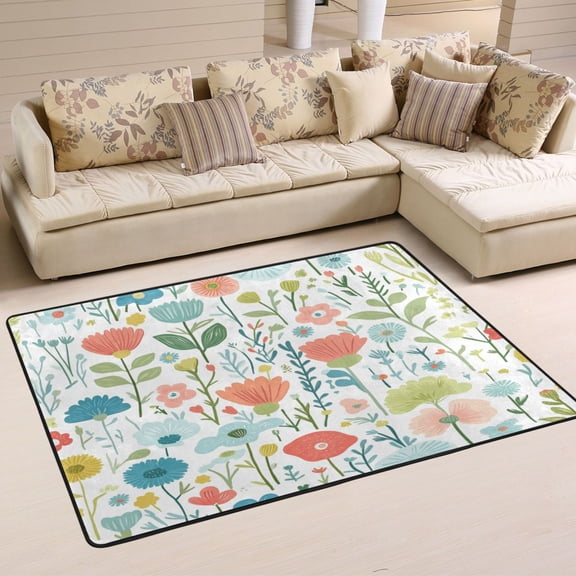 Colorful Floral Mix Soft Polyester Area Rug 72''x48'', Non Slip, Memory Foam, Water Absorbent