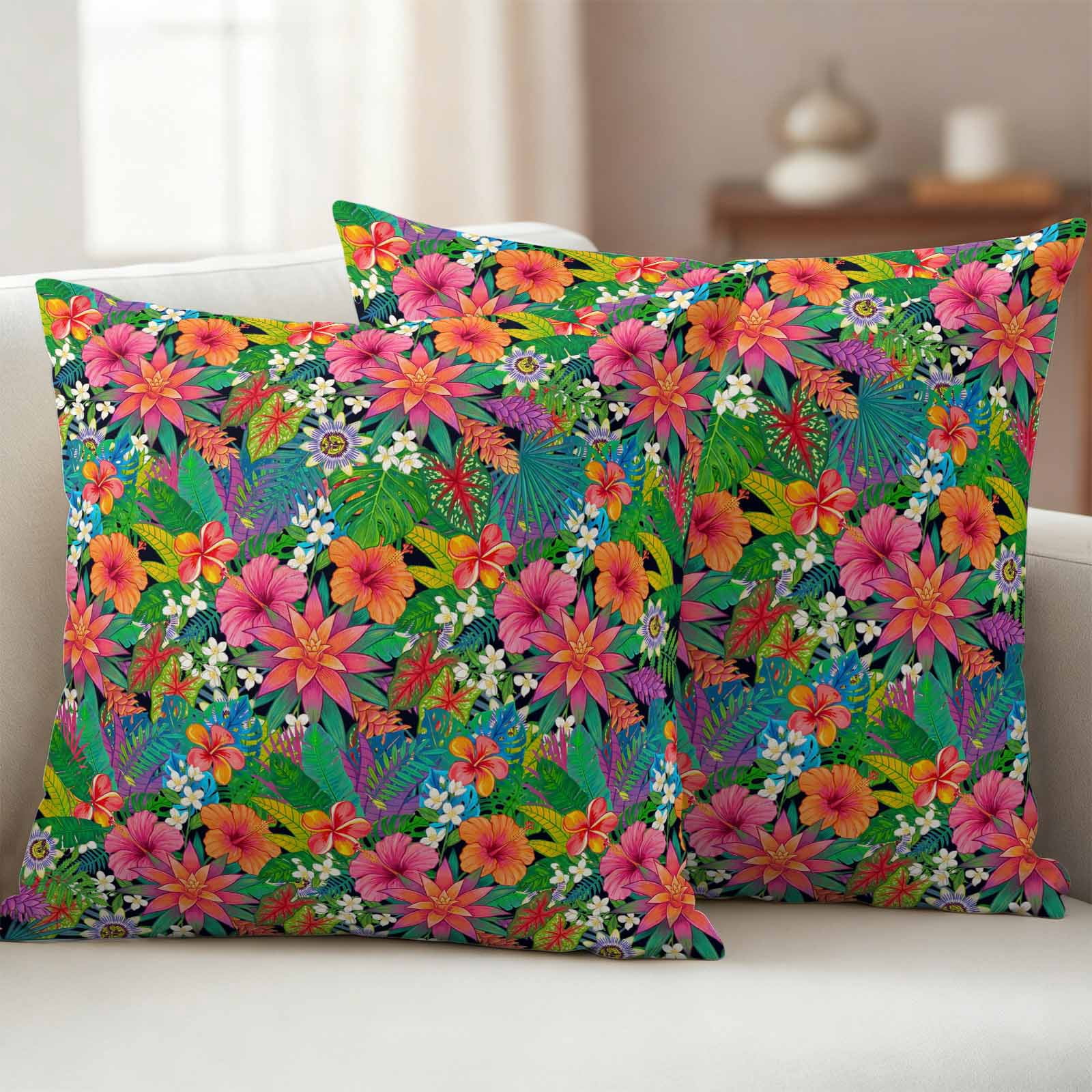 Colorful Floral Outdoor Waterproof Throw Pillow Covers 26x26 Set of 2, Summer Botanical Flowers Watercolor Decorative Pillowcases Cushion Pillowcase for Couch Sofa Patio Outside Pillow Protector