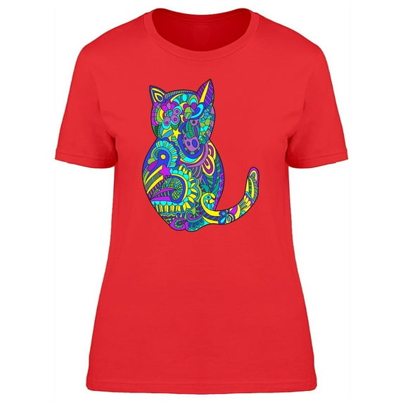 Colorful Floral Paisley Kitten T-Shirt Women -Image by Shutterstock, Female x-Large