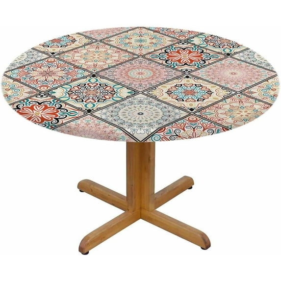 Colorful Floral Patchwork Round Tablecloth Luxury Oriental Tile Mandala Table Cover Table Cloth for Indoor Dining, Outdoor Picnic Parties, Camping,Fits for Table 40-44" Inches
