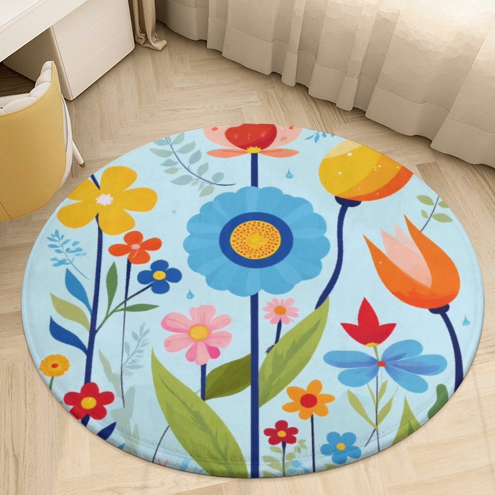 Colorful Floral Pattern(1) Round Area Rugs for Bedroom Living Room, 5FT ...