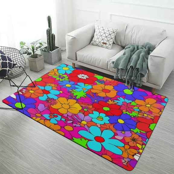 Colorful Floral Pattern_1 Soft Comfy Rugs for Bedroom Room Living Room Bathroom Entrance Door Non-slip Comfort Mat 23.6"x35"