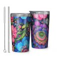 thumbnail image 1 of Colorful Floral Pattern 10oz Tumblers Stainless Steel Tumbler with Lid and Straw,Vacuum Insulated Double Wall Travel Tumbler Cups with Cleaning Brush for Coffee, Tea, 1 of 4