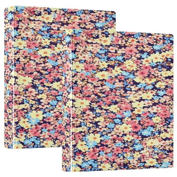 Colorful Floral Pattern 12.4x10.6in PVC Round Ring Binder, D-Ring 3-Hole, Metal Clip, 200 Sheets