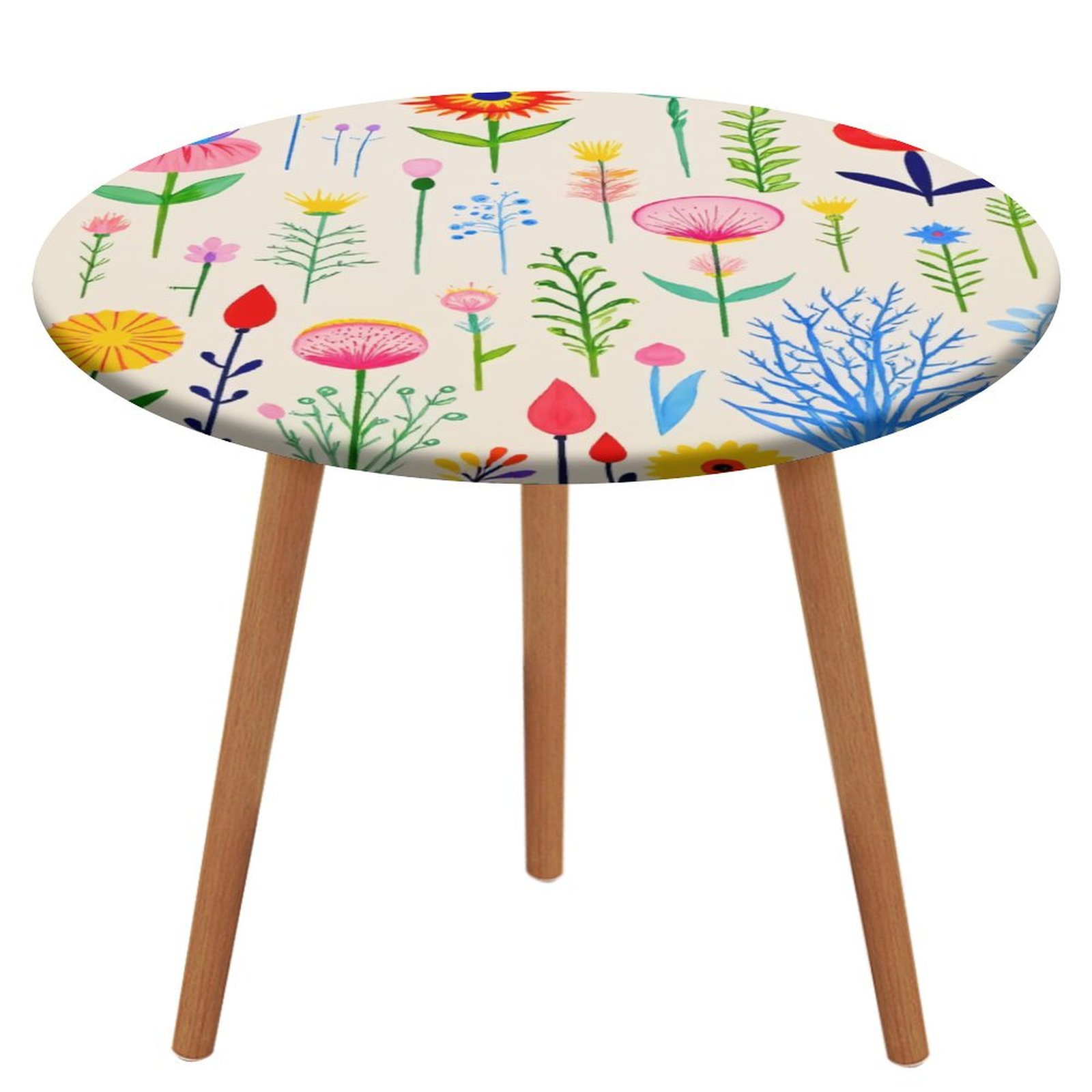 Colorful Floral Pattern(7) Pattern Round Tablecloth Waterproof Elastic ...