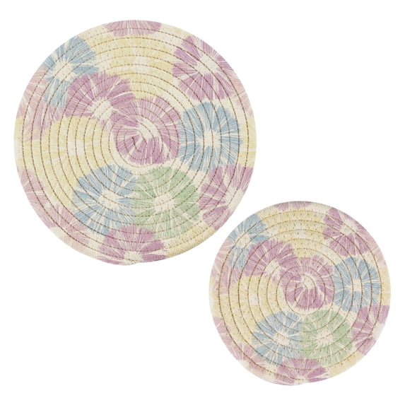Colorful Floral Pattern Trivets Potholders Cotton Braided Potholders Heat-Resistant Pads 7.09'' and 9.45''