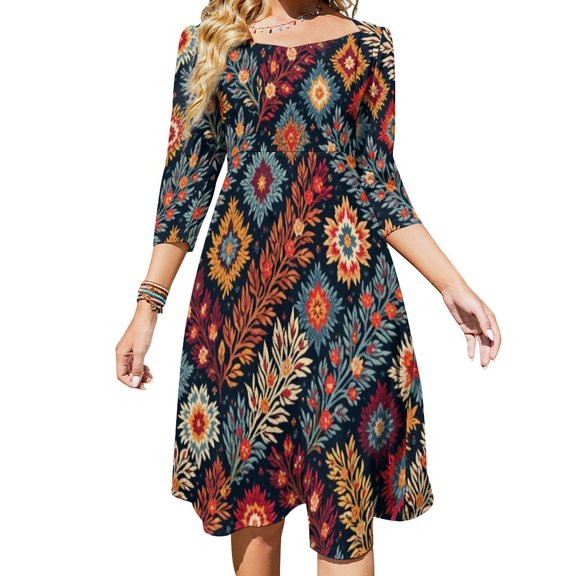 Colorful Floral Pattern Fabric Women's Fall Dresses Casual Loose Flowy Swing Shift Dress
