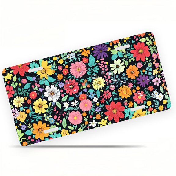 Colorful Floral Pattern Funny Personalized License Plate Rust-proof Stainless Steel Metal License Plate Suitable For Men And Women 12.2" x 6.2"